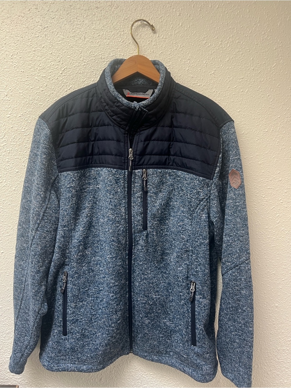 Free Country Heathered Blue Performance Jacket with Black Yoke
